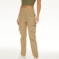 Fartey žene pamučne posteljine hlače pune boje ležerne ljetne pantalone s više džepova elastične struke
