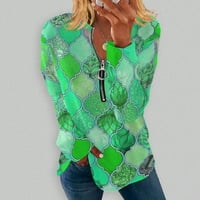 Cuoff ženske modne bluzeske majice jesen zima casual okrugli vrat duhovi i nepravilni prugasti geometrijski tiskani dugi rukav plus veličina ženskih vrhova Green 3x