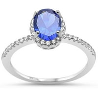 Oval kubični cirkonijski pasijans halo bridalni prsten Sterling srebrne veličine 7