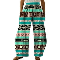 Yubatuo etničke elastične visoke strukske pantalone za žene Aztec ispisuju široke pantalone za noge