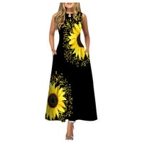 Ljetne haljine za žene bez rukava cvjetni slobodno vrijeme Srednja dužina A-line okrugla dekolte dress