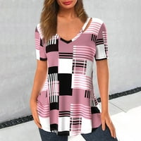 Žene izdubljene modne tiskarske kratke rukave V-izrez majica bluza vrhovi kratkih rukava