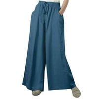Lilgiuy ženski modni ljetni čvrsti povremeni džep elastični struk duge hlače za ribolovne aktivnosti