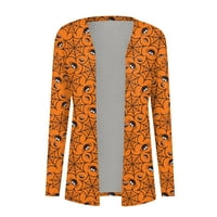 Kiewfjdk ženska modna casual cvjetna Halloween Print Srednje dužine Kardigan jakna kaput zlatna m