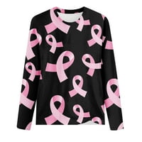 Tees za svijest o raku dojke Pink ružičasti pulover Terenje za dojku Shirts Dugi rukav Crew Crke Majice Lagane obične moćne odjeće Ležerne prilike Vintage Y2K odjeću