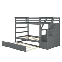 Twin-prekomjerni krevet s dva kreveta s dvostrukim klizačem i skladišnim stepenicama, sivom bojom7
