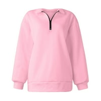 Žene udobne duksele od pune boje Pola zip plus veličina pulover za žene dugih rukava ženska odjeća na vrhu zimske labave fit četvrt zip ženske odjeće ružičasta 3xl