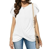 B91XZ Plus Veličina Grafičke majice za žene prednje okrugle rukavske majice vrat Ljetna boja T Ženski vijak vrhovi Petal ženska plus veličina bijela, s