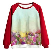 TurillIn ženske majice rukavi cvjetni ispisani s V-izrezom Ženska majica četvrtine rukave Jesenska bluza